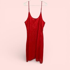 Vintage 90s sexy red swirl sheer slip dress nightgown midi valentines day swanky